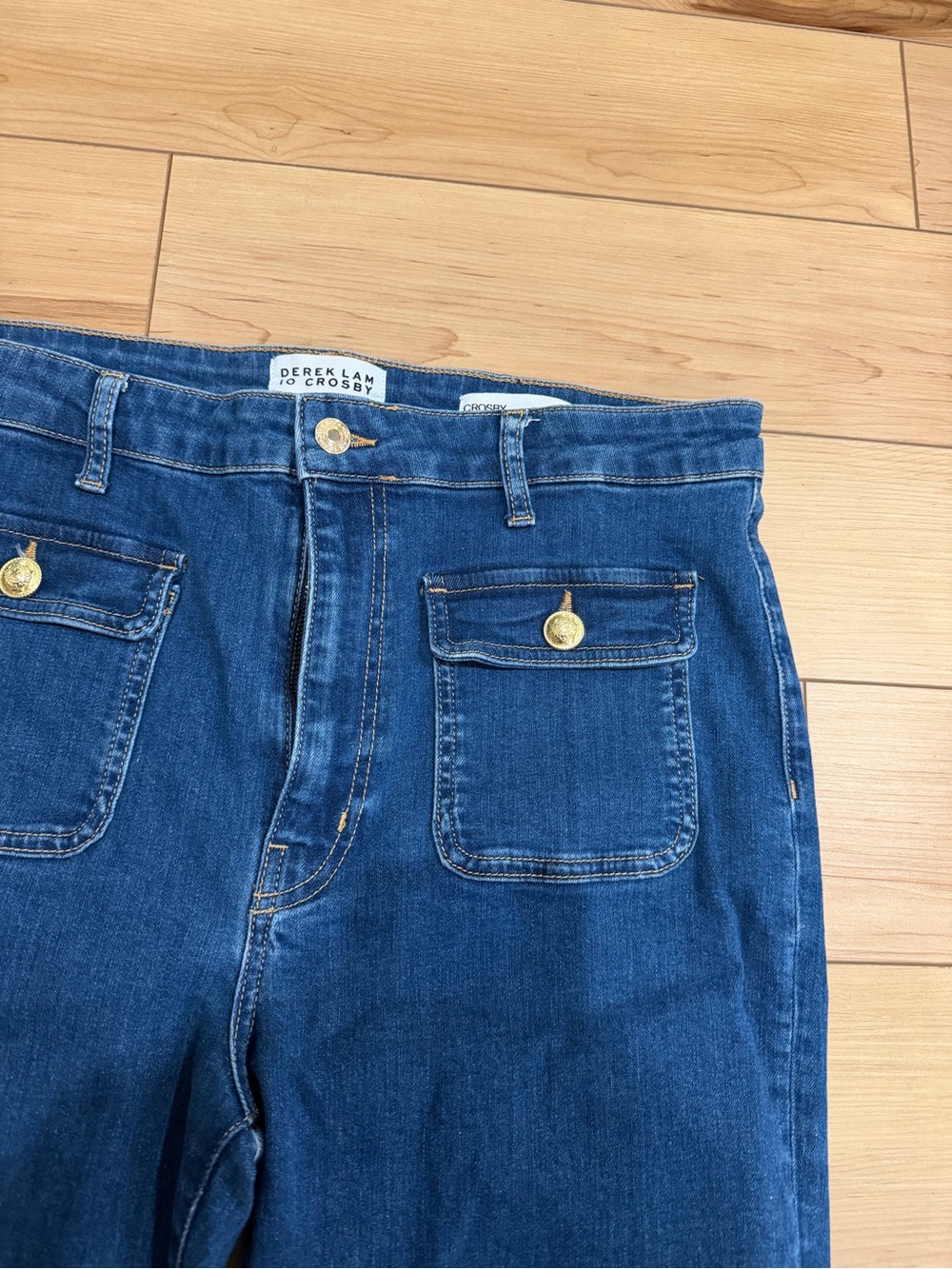 Derek Lam women’s Deep Blue Flare Jeans with Front Patch Pockets - Picture 2 of 5